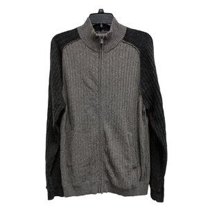 Tommy Bahama Mens Zip Front Sweater Medium Gray Black Wool Cashmere Blend Ribbed